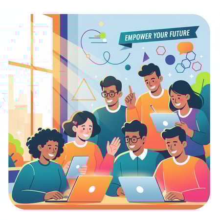 Students engaged in online learning on various devices